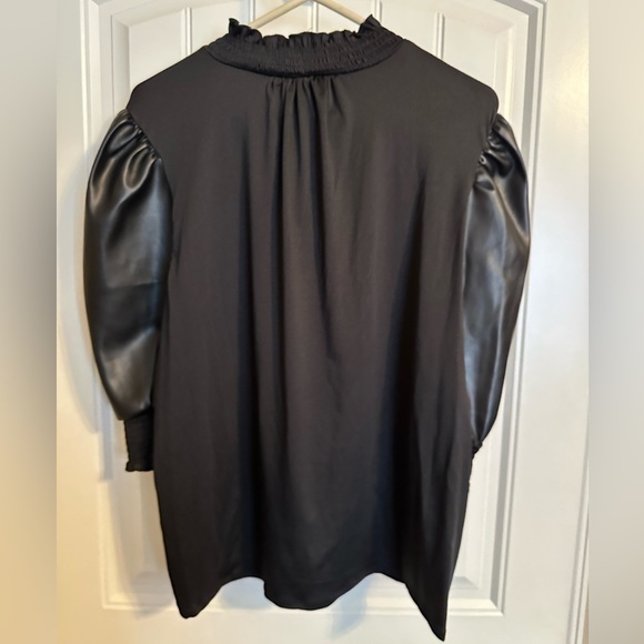 Black, puffy, leather sleeves, mixed material. High quality t-shirt body. NWT - Picture 2 of 3